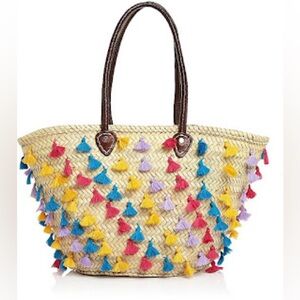 Soeur DU Marco straw tote travel beach bag neutral colorful tassles